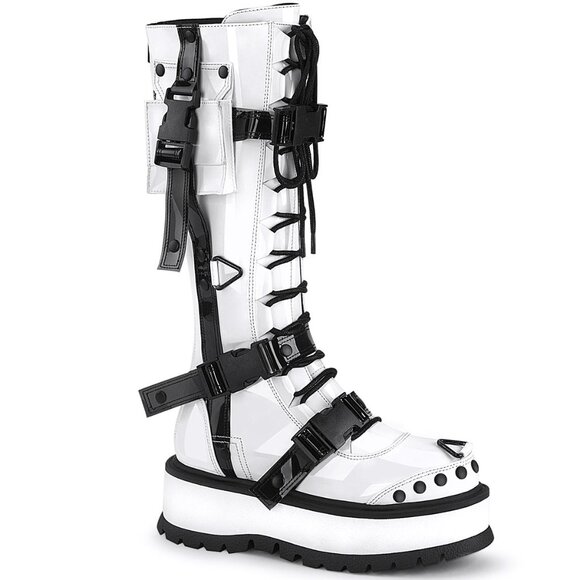 DEMONIA - SLACKER 260 Cyberpunk Tech Patent White Platform Boots - Picture 1 of 4